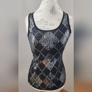 EXPRESS black sequin tank top in argyle pattern in size S